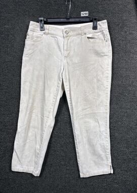 Chico's Platinum Denim Capri Jeans Slim Leg Womens Size 0 US 4 Beige Stretch